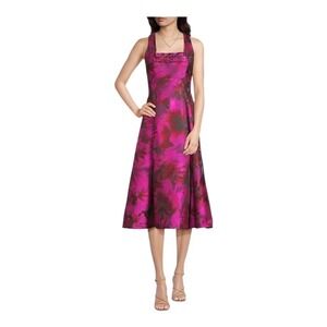 Aidan Mattox By Adrianna Papell Women's Pink Floral Jacquard Midi-Dress Size 2